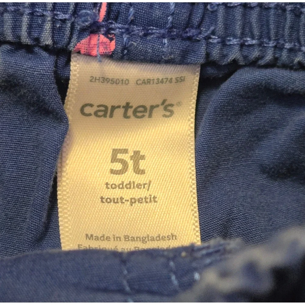 Carters Elastic Waistband‎ Flamingo Print Shorts Youth Size 5T Blue Pink